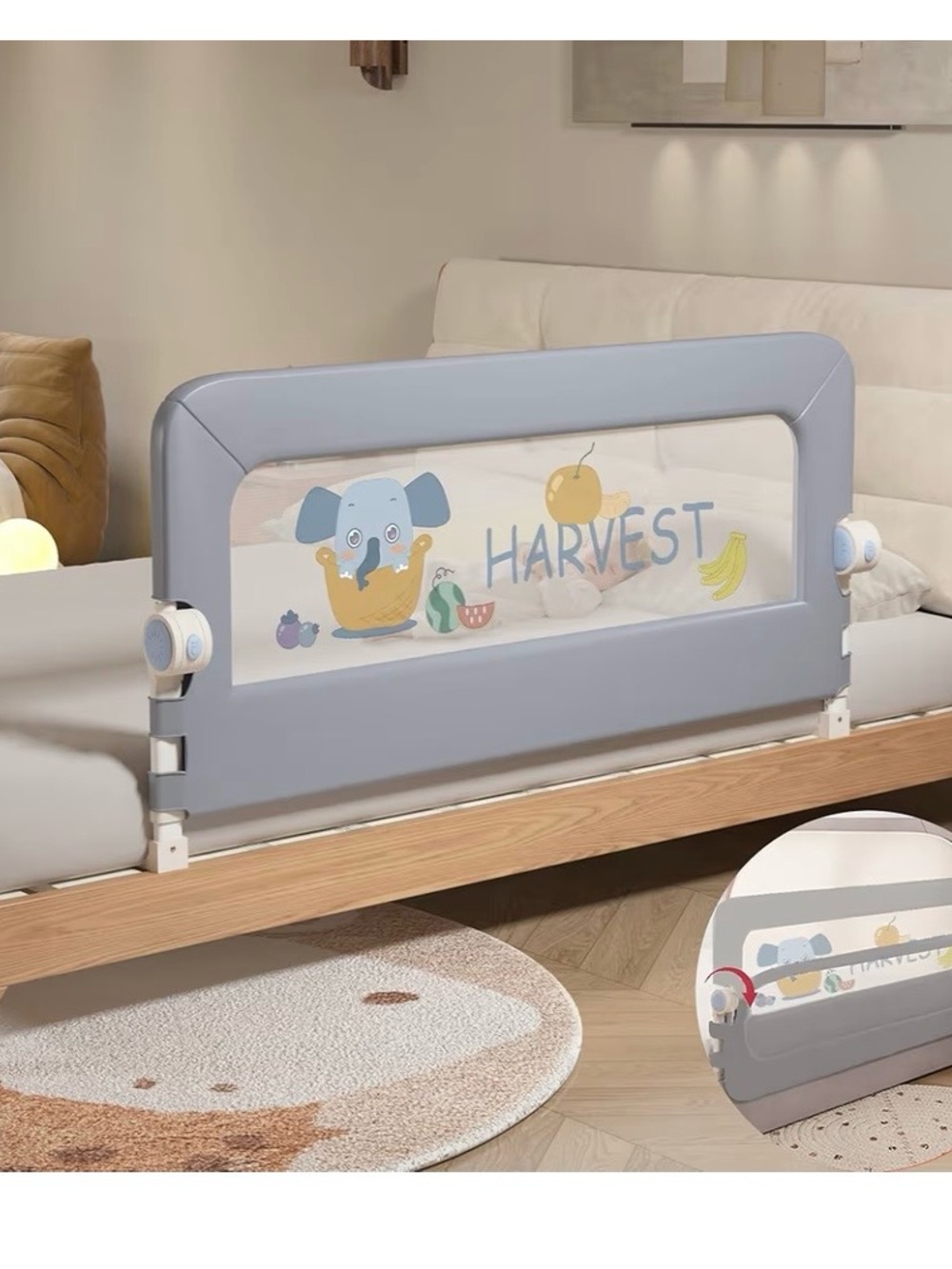 EAQ Foldable Toddler Bed Rail Guard – Gray – Adjustable Height – Never Been Used